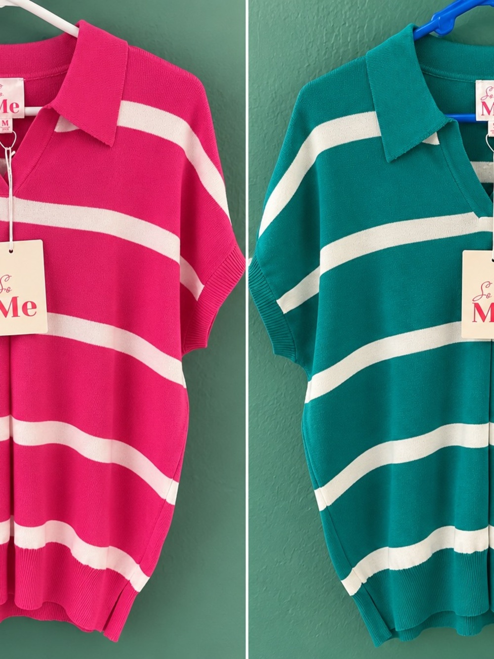 So Me Set of 2 Striped Collared Tops Women’s